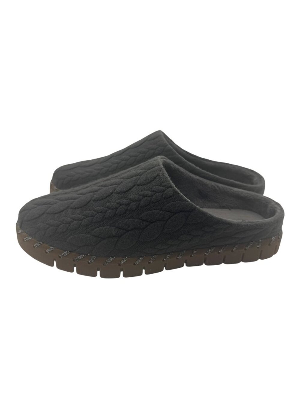Muk Luks Quilted Gray Indoor Outdoor Slippers Memory Foam Comfort Sole Non Slip